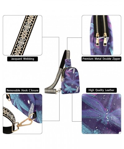 Small Sling Bag Blue Purple Bright Dragonflies Insect Crossbody Bag PU Leather Sling Purse for Women $13.33 Crossbody Bags