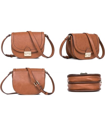 Crossbody Bag Vegan Leather Women Retro Small Saddle Satchel Shoulder Bag Tote With Long Adjustable Strap Camel Grain Pu $21....