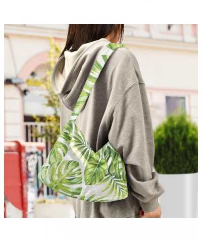 Tropical Green Palm Leaves White Fluffy Crossbody Bag Furry Tote Bags for Women Fuzzy Purse Handbag Lady Shoulder Bag Large P...