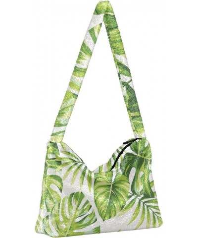 Tropical Green Palm Leaves White Fluffy Crossbody Bag Furry Tote Bags for Women Fuzzy Purse Handbag Lady Shoulder Bag Large P...