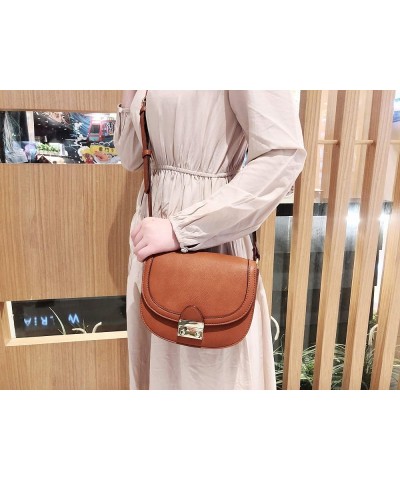 Crossbody Bag Vegan Leather Women Retro Small Saddle Satchel Shoulder Bag Tote With Long Adjustable Strap Camel Grain Pu $21....