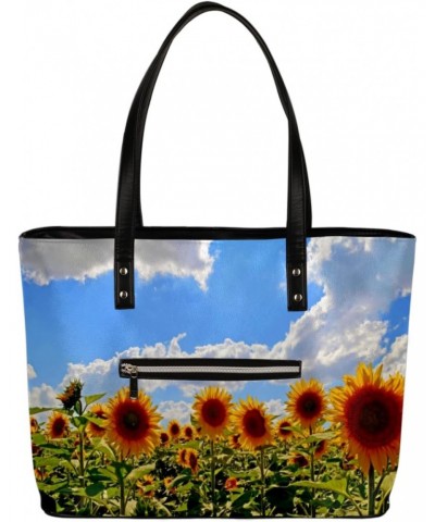 Summer Sunflower Tote Bag Women Shoulder Handbags PU Leather Everyday Bag with External Pocket Large Capacity Aesthetic Cordu...