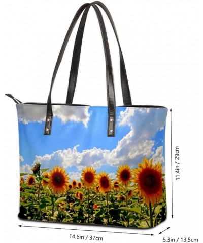 Summer Sunflower Tote Bag Women Shoulder Handbags PU Leather Everyday Bag with External Pocket Large Capacity Aesthetic Cordu...