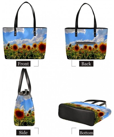 Summer Sunflower Tote Bag Women Shoulder Handbags PU Leather Everyday Bag with External Pocket Large Capacity Aesthetic Cordu...