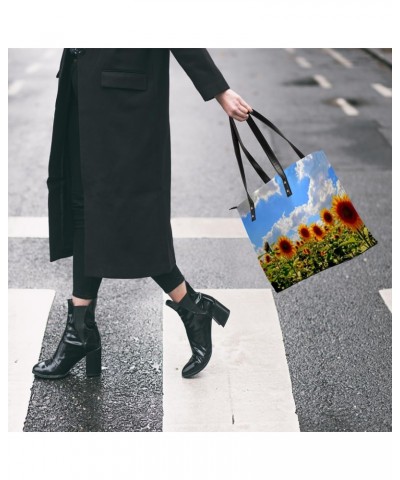 Summer Sunflower Tote Bag Women Shoulder Handbags PU Leather Everyday Bag with External Pocket Large Capacity Aesthetic Cordu...