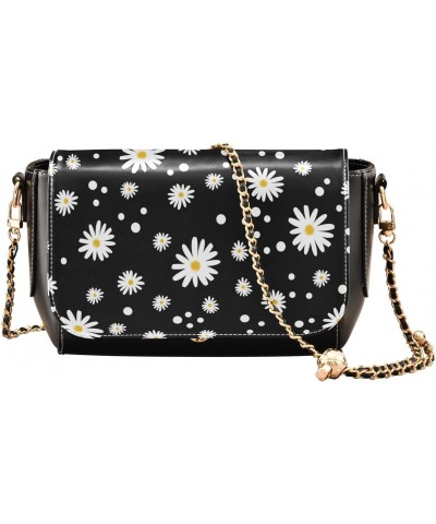 Daisy Black PU Leather Crossbody Handbag for Women Shoulder Purse with Adjustable Metal Chain Waterproof Crossbody Wallet for...