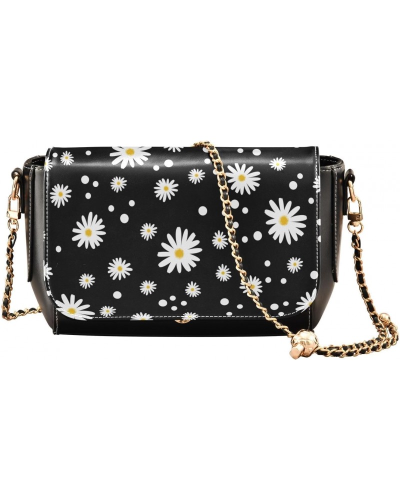 Daisy Black PU Leather Crossbody Handbag for Women Shoulder Purse with Adjustable Metal Chain Waterproof Crossbody Wallet for...