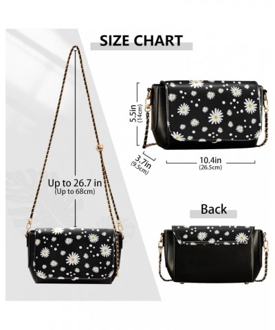 Daisy Black PU Leather Crossbody Handbag for Women Shoulder Purse with Adjustable Metal Chain Waterproof Crossbody Wallet for...