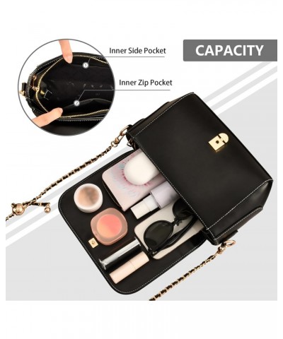 Daisy Black PU Leather Crossbody Handbag for Women Shoulder Purse with Adjustable Metal Chain Waterproof Crossbody Wallet for...