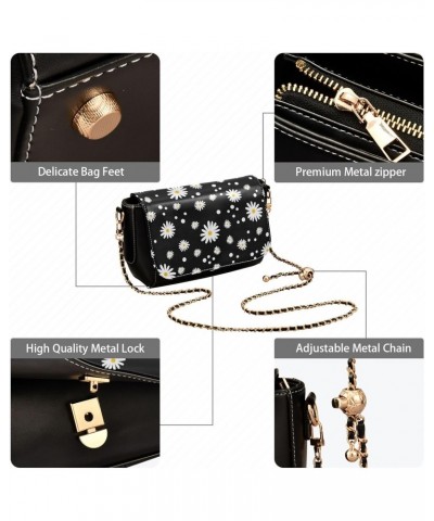 Daisy Black PU Leather Crossbody Handbag for Women Shoulder Purse with Adjustable Metal Chain Waterproof Crossbody Wallet for...