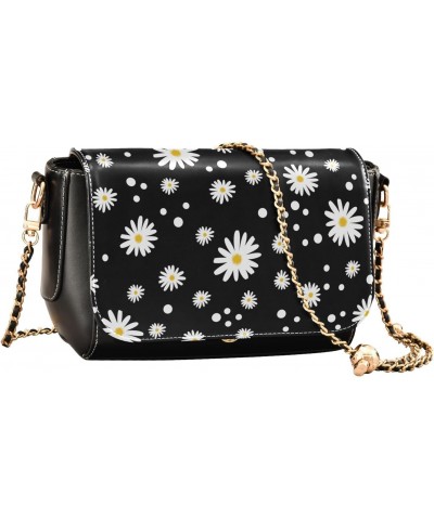 Daisy Black PU Leather Crossbody Handbag for Women Shoulder Purse with Adjustable Metal Chain Waterproof Crossbody Wallet for...