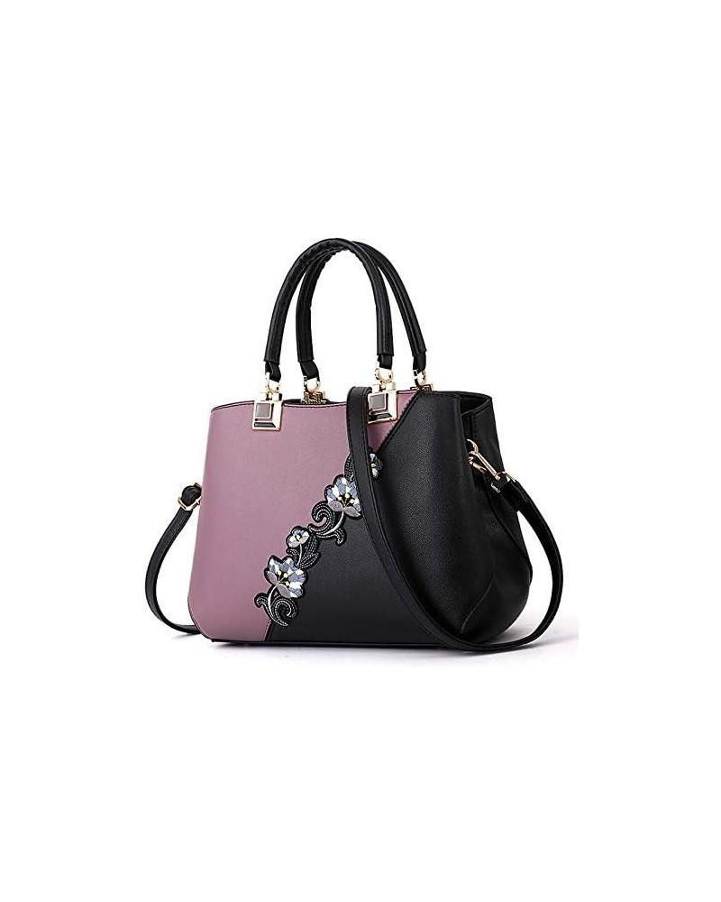 Retro Ladies'Bag Classic Embroidery Handbags Pu Leather Shoulders Bags Ladies Messenger Handle Shoulder Totes Purple $15.95 T...