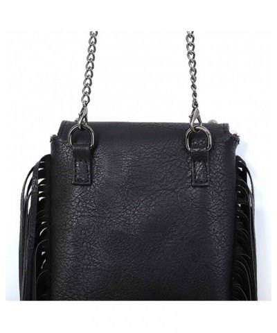 Women's Rivet Chain Shoulder Bag Tassel Phone Bags Soft Leather Purse-Brown Black $22.78 Totes