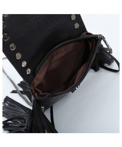 Women's Rivet Chain Shoulder Bag Tassel Phone Bags Soft Leather Purse-Brown Black $22.78 Totes