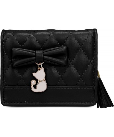 Girls Wallet Cute Cat Pendant Small Women Purse Bifold Vegan Leather Zipper Coin Pocket 0245 Black $8.83 Wallets