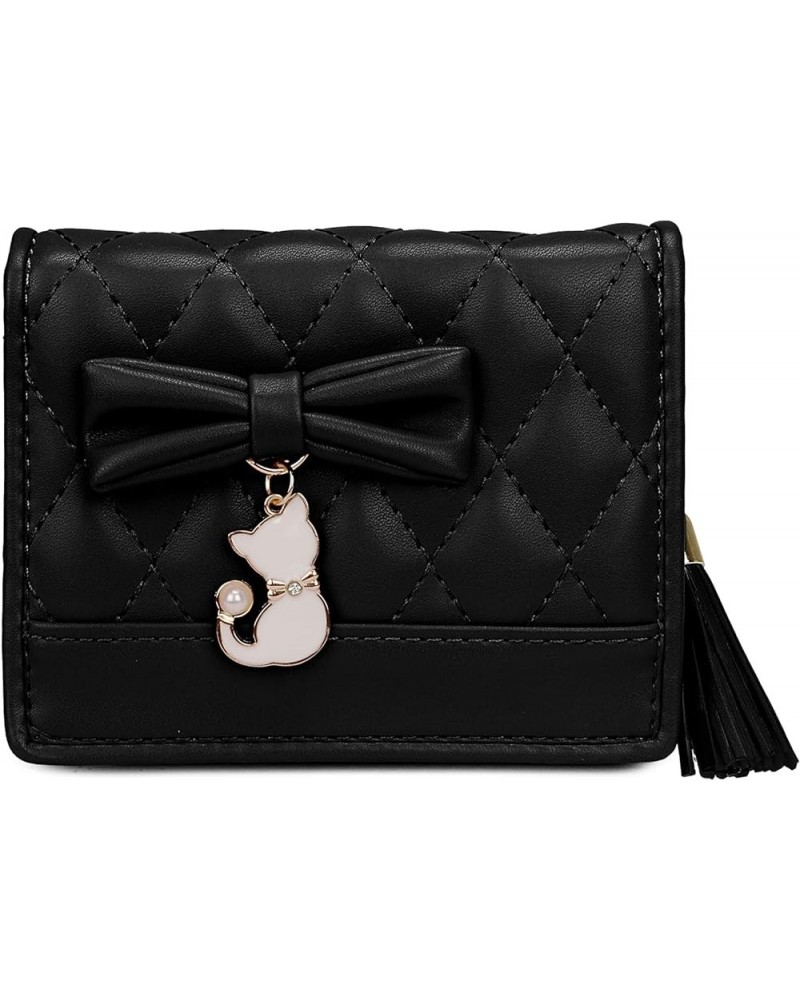 Girls Wallet Cute Cat Pendant Small Women Purse Bifold Vegan Leather Zipper Coin Pocket 0245 Black $8.83 Wallets