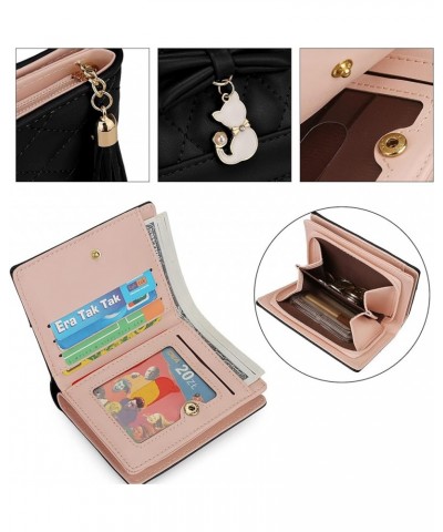 Girls Wallet Cute Cat Pendant Small Women Purse Bifold Vegan Leather Zipper Coin Pocket 0245 Black $8.83 Wallets