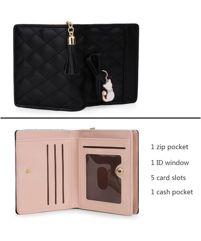 Girls Wallet Cute Cat Pendant Small Women Purse Bifold Vegan Leather Zipper Coin Pocket 0245 Black $8.83 Wallets