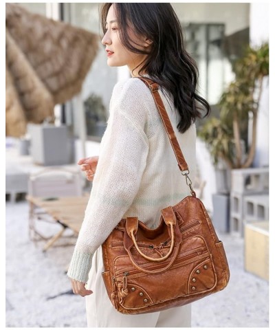 Women's Retro Leather Handbag Casual Shoulder Tote Bag for Women Large Travel Shoulder Bag Purse (Style C) Style C $26.94 Totes