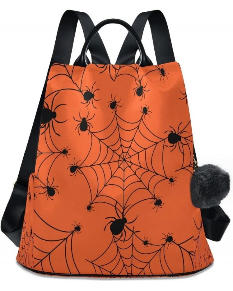 Halloween Spiderweb Orange Women Backpack Anti-theft Handbag Purse Travel Bag Fashion Shoulder Bags $20.79 Backpacks