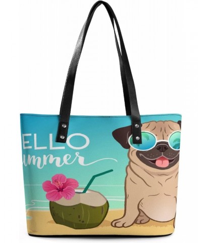 Womens Handbag Pug Dog Leather Tote Bag Top Handle Satchel Bags For Lady $20.29 Totes