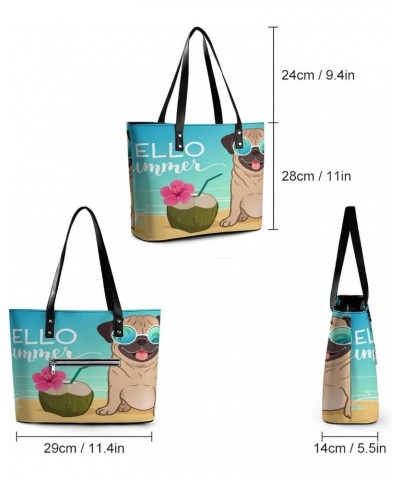 Womens Handbag Pug Dog Leather Tote Bag Top Handle Satchel Bags For Lady $20.29 Totes