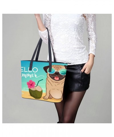 Womens Handbag Pug Dog Leather Tote Bag Top Handle Satchel Bags For Lady $20.29 Totes