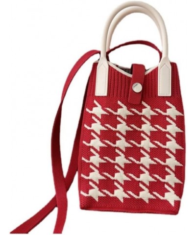 Mini Mobile Phone Tote Bag for Women Houndstooth Cute Crossbody Bag Small Canvas Aesthetic Purse Red $11.96 Totes