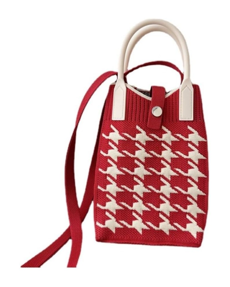 Mini Mobile Phone Tote Bag for Women Houndstooth Cute Crossbody Bag Small Canvas Aesthetic Purse Red $11.96 Totes