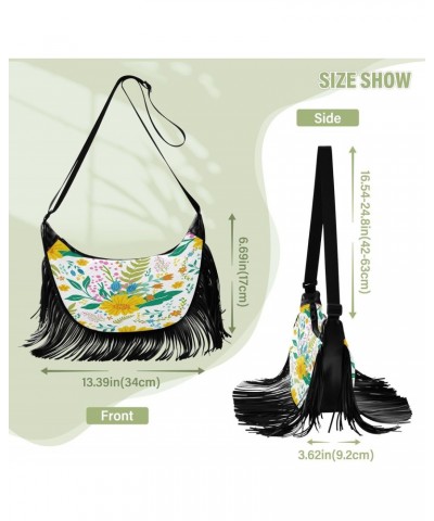 Tassel Designer Crossbody Purses for Women Bright Yellow Flowers Leaves Adjustable Shoulder Strap Crossbody Bags for Ladies T...