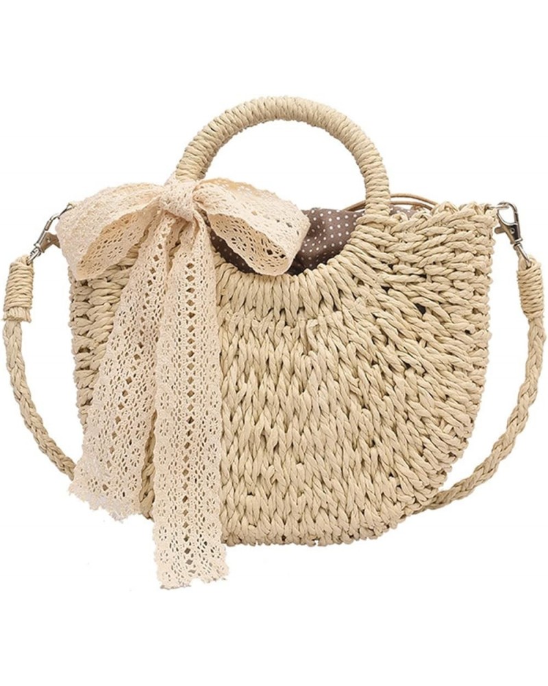 Handmade Ribbon Straw Bag For Women Summer Large Capacity Beach Bags Rattan Basket Vacation Woven Straw Shoulder Bag Beige Ad...