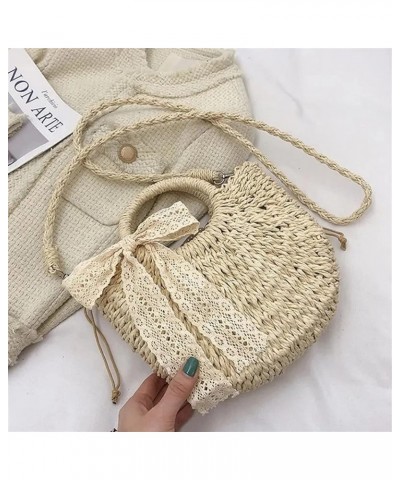 Handmade Ribbon Straw Bag For Women Summer Large Capacity Beach Bags Rattan Basket Vacation Woven Straw Shoulder Bag Beige Ad...