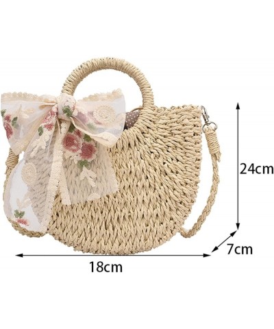 Handmade Ribbon Straw Bag For Women Summer Large Capacity Beach Bags Rattan Basket Vacation Woven Straw Shoulder Bag Beige Ad...