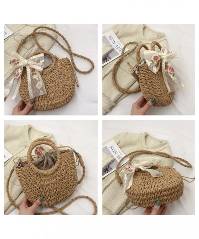 Handmade Ribbon Straw Bag For Women Summer Large Capacity Beach Bags Rattan Basket Vacation Woven Straw Shoulder Bag Beige Ad...