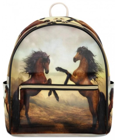 Funny Horse Mini Backpack Purse for Women Teen Girls, Horse Animals Leather Small Backpack Lightweight Casual Travel Daypacks...