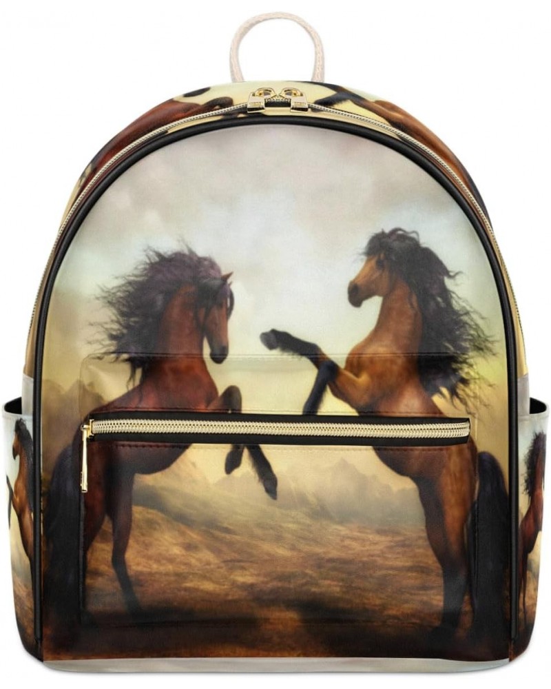 Funny Horse Mini Backpack Purse for Women Teen Girls, Horse Animals Leather Small Backpack Lightweight Casual Travel Daypacks...