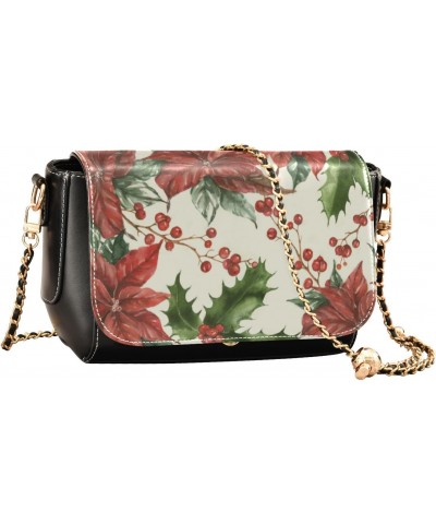 Christmas Crossbody Handbag Holly Berry Leaves Flower PU Leather Shoulder Bag Sturdy Travel Pouch Compact Chic Bag for Women ...