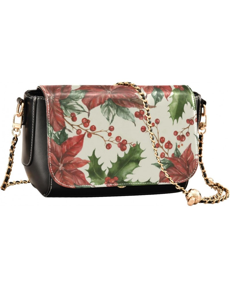 Christmas Crossbody Handbag Holly Berry Leaves Flower PU Leather Shoulder Bag Sturdy Travel Pouch Compact Chic Bag for Women ...