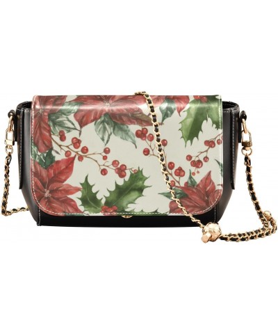 Christmas Crossbody Handbag Holly Berry Leaves Flower PU Leather Shoulder Bag Sturdy Travel Pouch Compact Chic Bag for Women ...