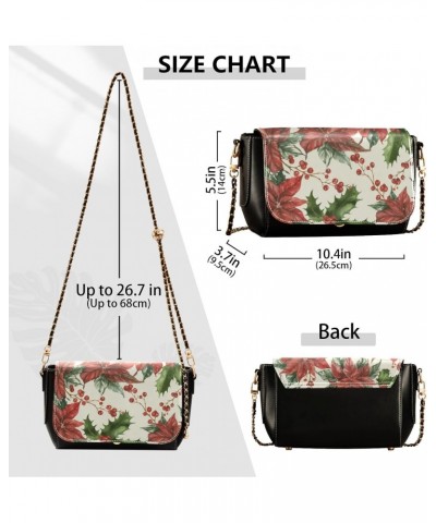 Christmas Crossbody Handbag Holly Berry Leaves Flower PU Leather Shoulder Bag Sturdy Travel Pouch Compact Chic Bag for Women ...