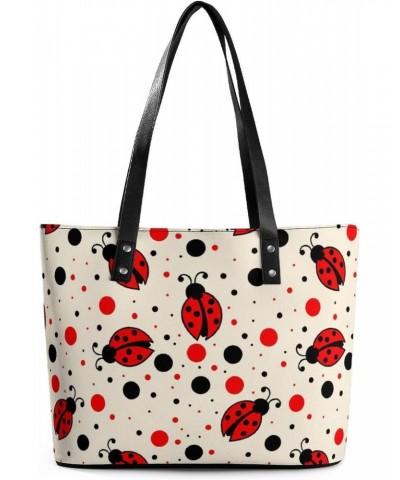 Womens Handbag Ladybugs And Dots Ladybirds Pattern Leather Tote Bag Top Handle Satchel Bags For Lady $18.19 Totes