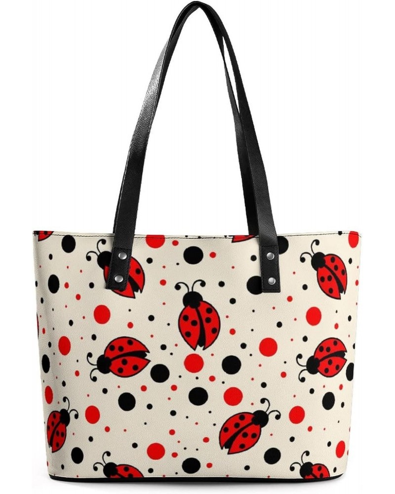 Womens Handbag Ladybugs And Dots Ladybirds Pattern Leather Tote Bag Top Handle Satchel Bags For Lady $18.19 Totes