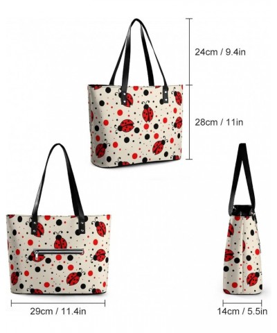 Womens Handbag Ladybugs And Dots Ladybirds Pattern Leather Tote Bag Top Handle Satchel Bags For Lady $18.19 Totes