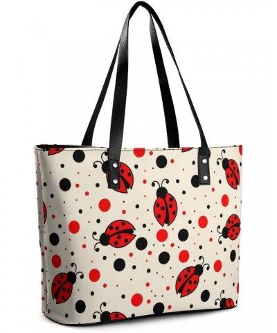 Womens Handbag Ladybugs And Dots Ladybirds Pattern Leather Tote Bag Top Handle Satchel Bags For Lady $18.19 Totes