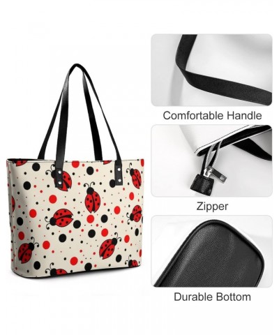 Womens Handbag Ladybugs And Dots Ladybirds Pattern Leather Tote Bag Top Handle Satchel Bags For Lady $18.19 Totes