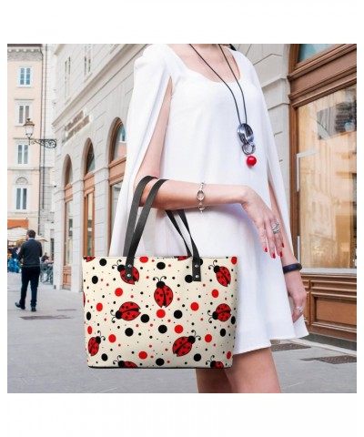 Womens Handbag Ladybugs And Dots Ladybirds Pattern Leather Tote Bag Top Handle Satchel Bags For Lady $18.19 Totes