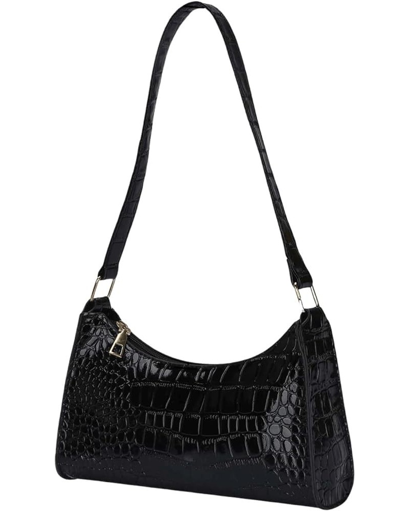 Women's Crocodile Embossed Shoulder Handbag Small Clutch Purse PU Leather Square Bags Black $12.41 Shoulder Bags