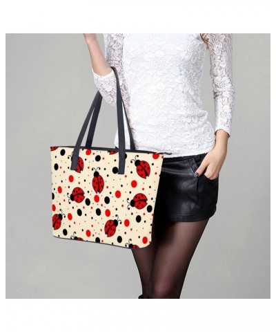 Womens Handbag Ladybugs And Dots Ladybirds Pattern Leather Tote Bag Top Handle Satchel Bags For Lady $18.19 Totes