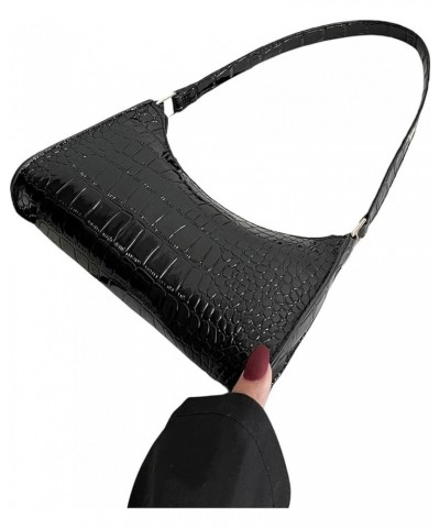 Women's Crocodile Embossed Shoulder Handbag Small Clutch Purse PU Leather Square Bags Black $12.41 Shoulder Bags