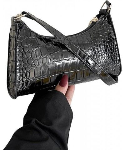 Women's Crocodile Embossed Shoulder Handbag Small Clutch Purse PU Leather Square Bags Black $12.41 Shoulder Bags